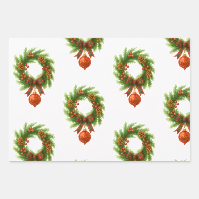 Christmas wreath wrapping paper sheets (Front)