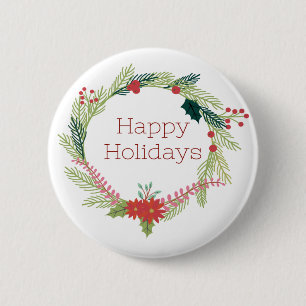 Christmas Wreaths Happy Holidays 6 Cm Round Badge