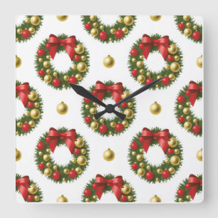 Christmas Wreaths Square Wall Clock