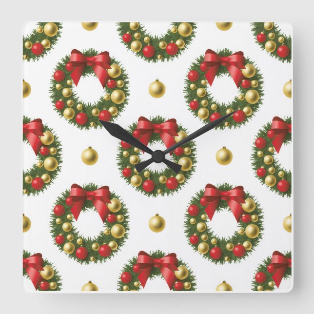 Christmas Wreaths Square Wall Clock (Front)