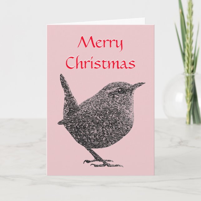 Christmas Wren Greeting Card (Red Script) (Front)