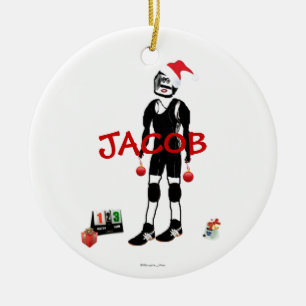 Christmas Wrestling Cartoon Ceramic Ornament