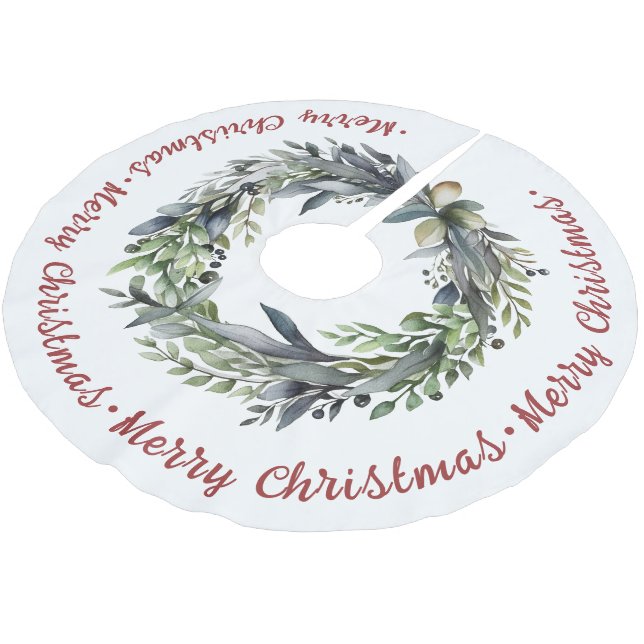 Christmas wreth with greenery holiday  Brushed Polyester Tree Skirt (Angled)