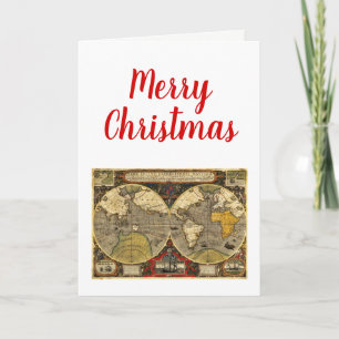Christmas Xmas Antique World Map #2 Favour Tags Holiday Card