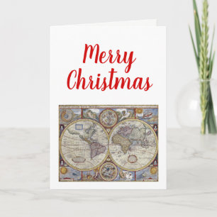 Christmas Xmas Antique World Map #3 Holiday Card