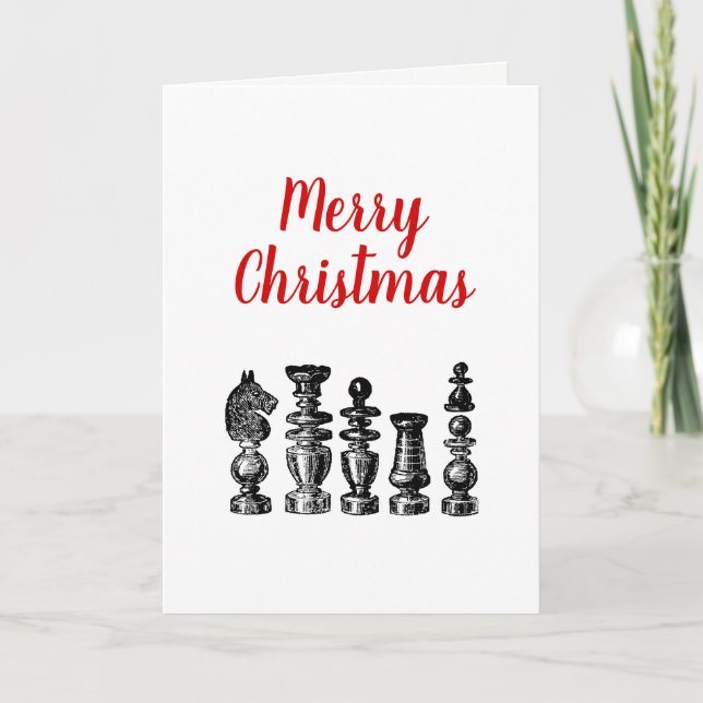 Christmas Xmas - Chess Pieces Vintage Art Holiday Card (Front)