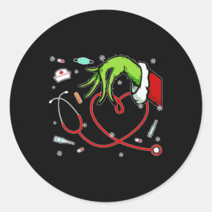 Christmas Xmas Heart Rn Cna Icu Scurb Nurse Doctor Classic Round Sticker