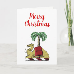 Christmas Xmas Heraldic Camel Palm Tree Colour Holiday Card