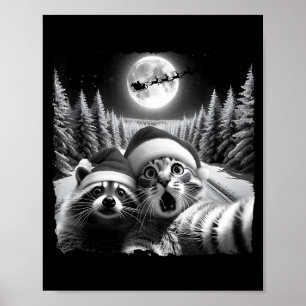 Christmas Xmas Holiday Funny Cat Taking Selfie Rac Poster