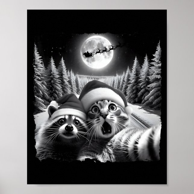 Christmas Xmas Holiday Funny Cat Taking Selfie Rac Poster (Front)