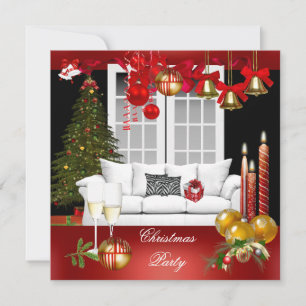 Christmas Xmas Holiday Party Red White Balls Invitation