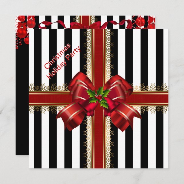 Christmas Xmas Holiday Party Red White Stripe Invitation (Front/Back)