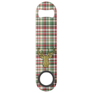 Christmas XMAS Plaid Tartan Gold Deer Bottle Opene