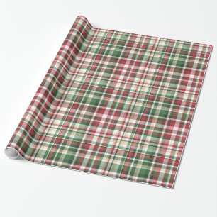 Christmas XMAS Plaid Tartan Red Gre Wrapping Paper