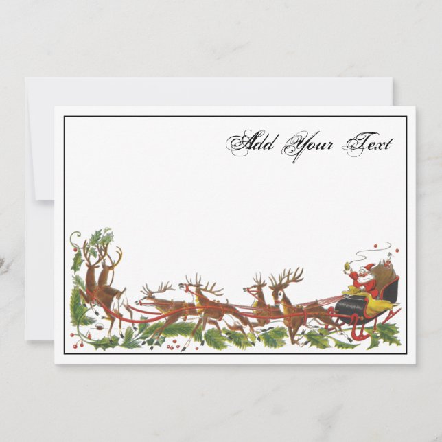 Christmas Xmas Santa Sleigh Reindeer Border Holiday Card (Front)