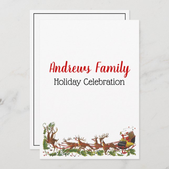 Christmas Xmas Santa Sleigh Reindeer Border Invitation (Front/Back)