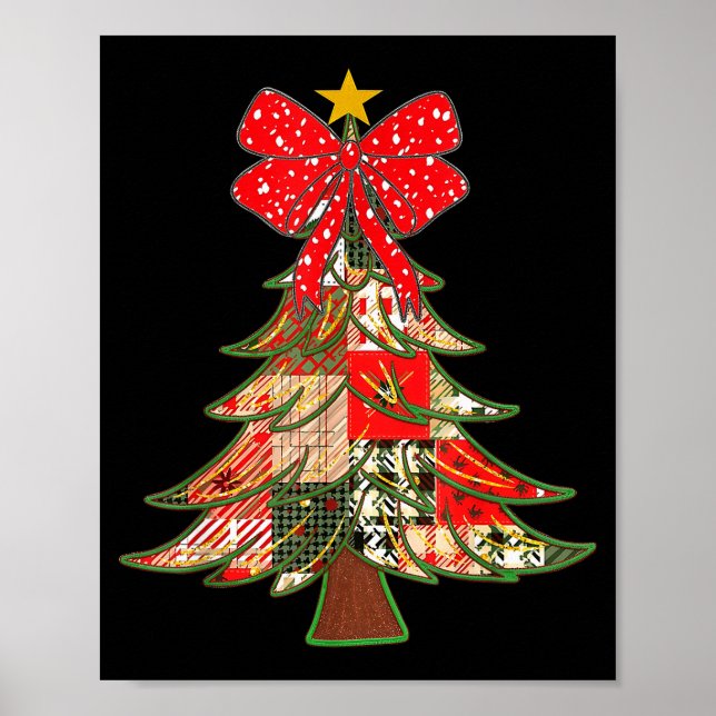 Christmas Xmas Tree Patchwork Coquette Bow Pajamas Poster (Front)