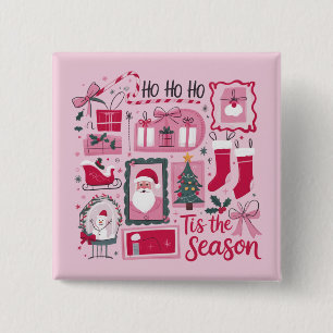 Christmas Xmas Trees Tis The Season Holiday Santa 15 Cm Square Badge