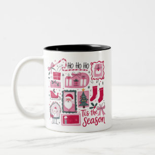 Christmas Xmas Trees Tis The Season Holiday Santa  Two-Tone Coffee Mug