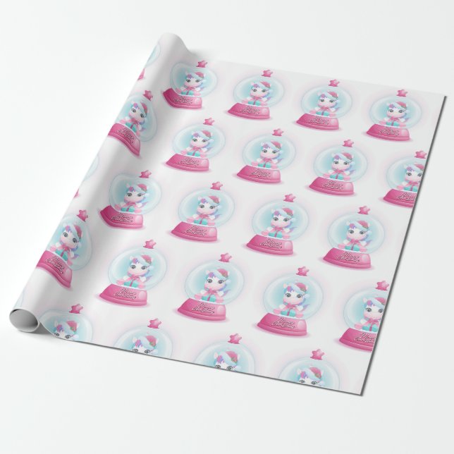 Christmas Xmas Unicorn Snow Globe Cute Wrapping Wrapping Paper (Unrolled)