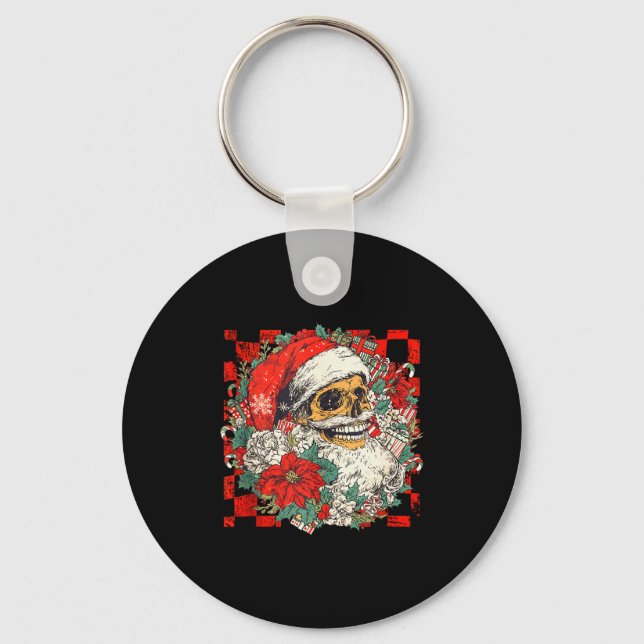 Christmas Xmas Vibes Skull Santa Lover Mistletoe H Key Ring (Front)