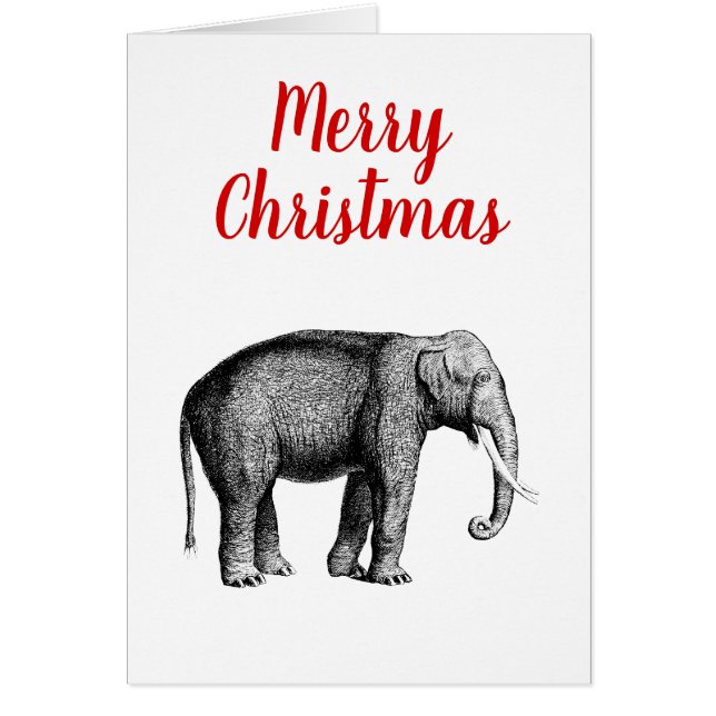 Christmas Xmas Vintage Elephant Drawing (Front)