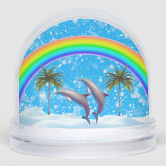 Christmas Y2K Dolphins Rainbow Snow Globe