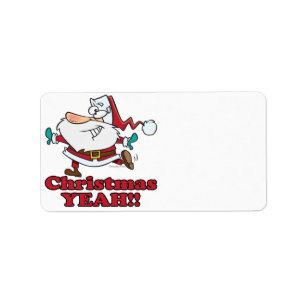 christmas YEAH funny dancing santa cartoon Label