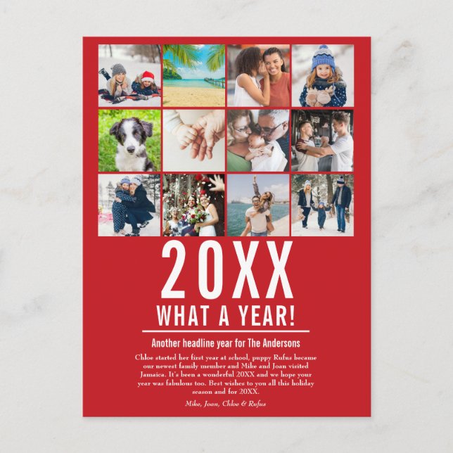 Christmas Year In Review Photo Collage Snowflakes Holiday Postcard (Front)