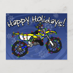 Christmas Yellow Dirt Bike Holiday Postcard