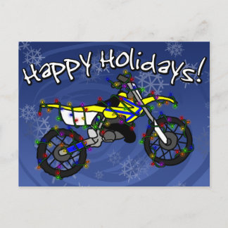 Christmas Yellow Dirt Bike Holiday Postcard