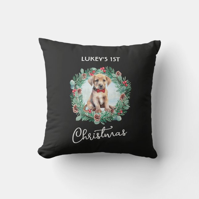 Christmas Yellow Lab Labrador Retriever Puppy Dog  Cushion (Front)