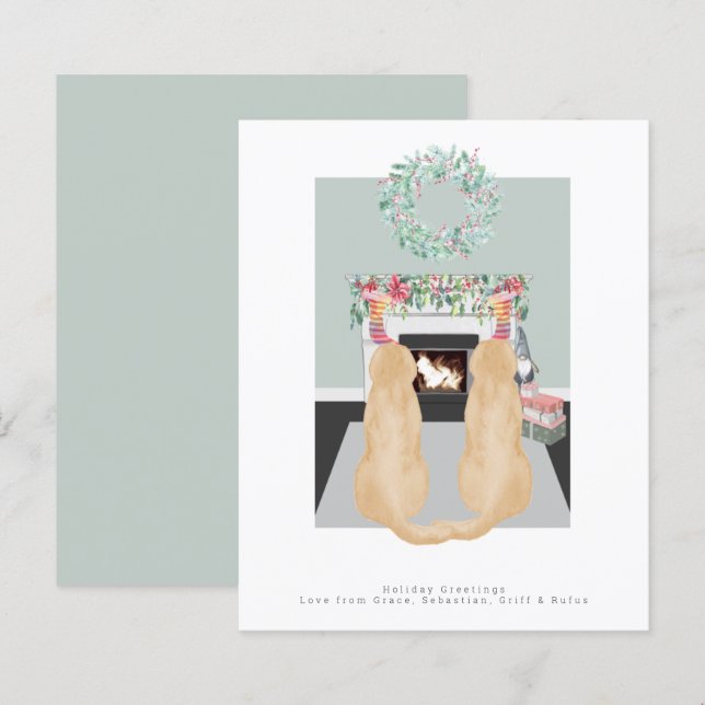 Christmas Yellow Labrador Dogs Fireplace Scene (Front/Back)