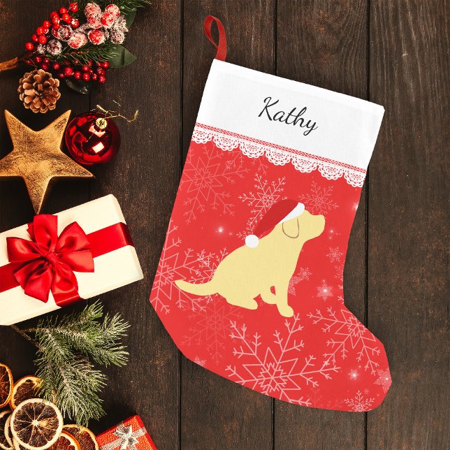 Christmas Yellow Labrador Puppy Stocking (Personalized Yellow Labrador Puppy Silhouette Christmas Stocking for Yellow Labrador Owners.)
