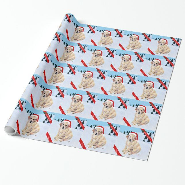 Christmas Yellow Labrador Puppy Wrapping Paper (Unrolled)