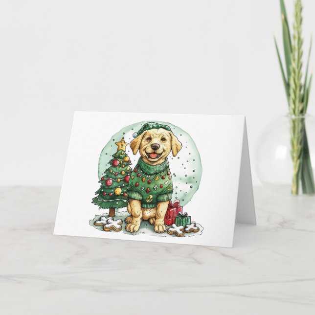 Christmas Yellow Labrador Retriever Dog Holiday Card (Front)