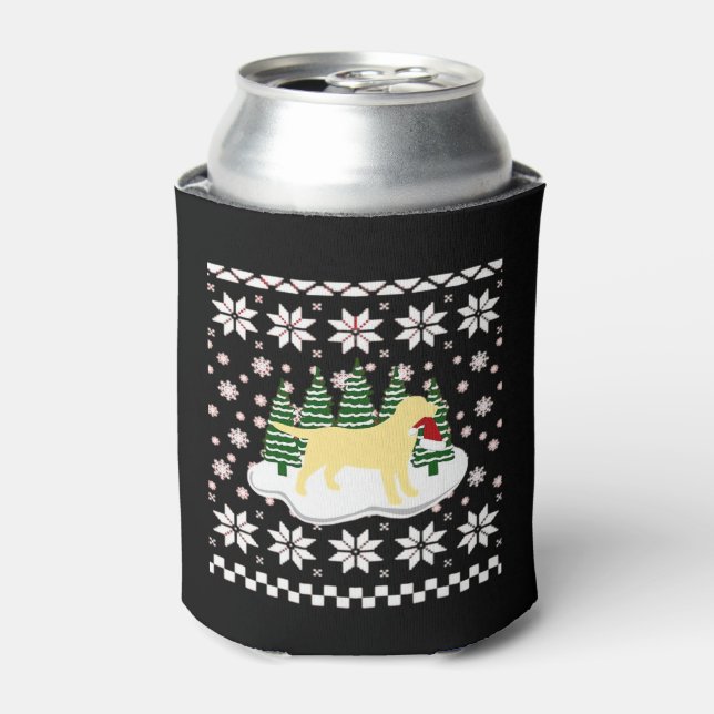 Christmas Yellow Labrador Silhouette Santa Hat Cla Can Cooler (Can Front)