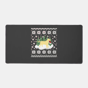 Christmas Yellow Labrador Silhouette Santa Hat Cla Desk Mat