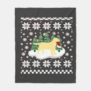 Christmas Yellow Labrador Silhouette Santa Hat Cla Fleece Blanket