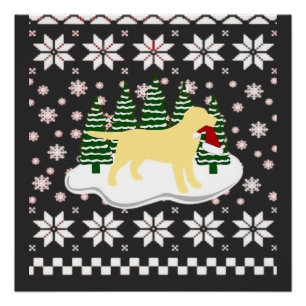 Christmas Yellow Labrador Silhouette Santa Hat Cla Poster