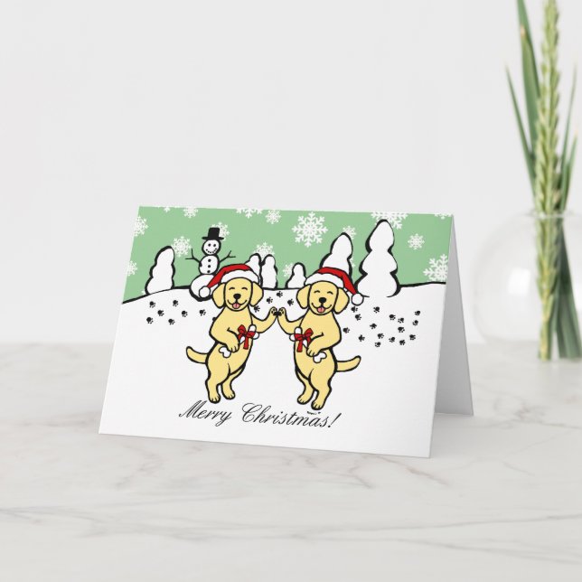 Christmas Yellow Labradors Cartoon Holiday Card (Front)