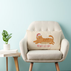 Christmas Yellow Tabby Cat Lumbar Cushion