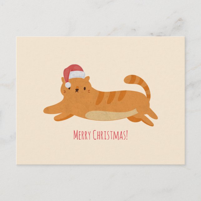 Christmas Yellow Tabby Cat Postcard (Front)
