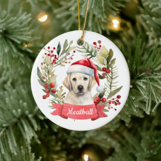 Christmas YellowLab Personalised  Ceramic Ornament