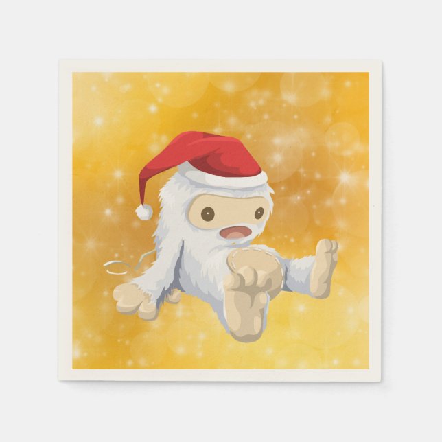 Christmas Yeti Doll on Gold Bokeh Design Napkin (Front)