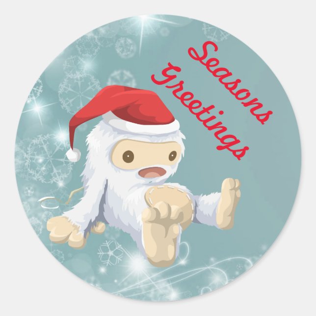Christmas Yeti Doll Wearing a Santa Hat Classic Round Sticker (Front)