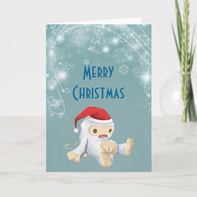 Christmas Yeti Doll Wearing a Santa Hat Holiday Card (Front)