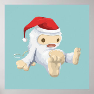 Christmas Yeti Doll Wearing a Santa Hat Poster