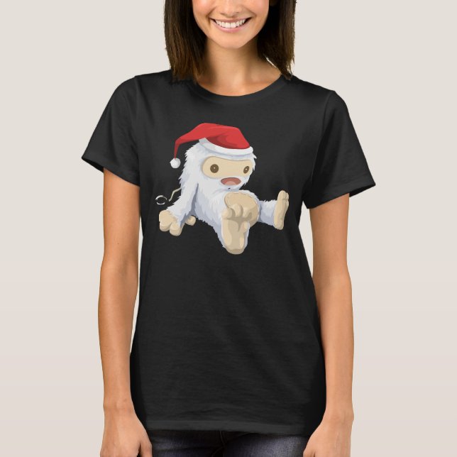 Christmas Yeti Doll Wearing a Santa Hat T-Shirt (Front)