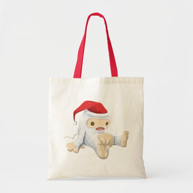 Christmas Yeti Doll Wearing a Santa Hat Tote Bag (Front)